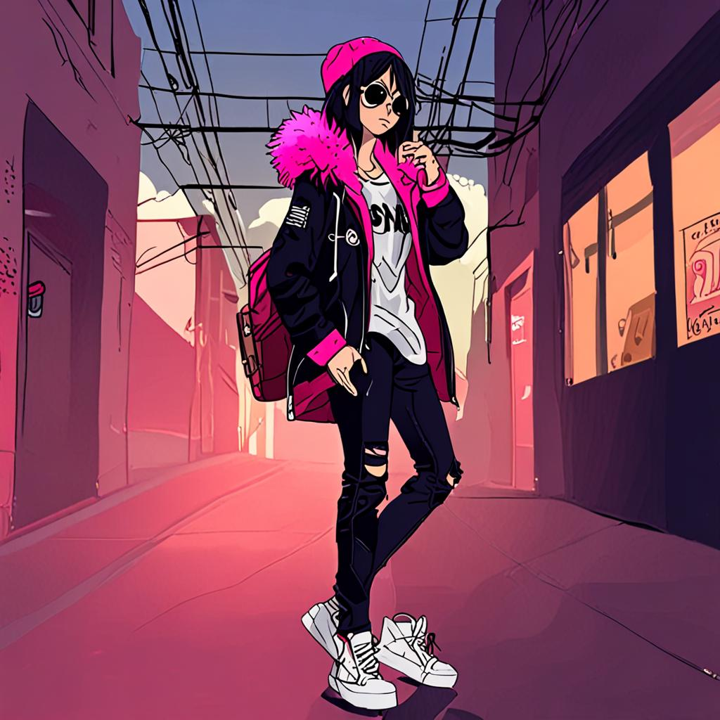 Mikasa_wears_streetwear_outfit_with_pink_windbreaker_and_Vans_sneakers_3.png