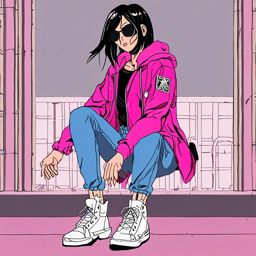 Mikasa_wears_a_neon_pink_windbreaker_and_distressed_denim_jeans_3_small.png
